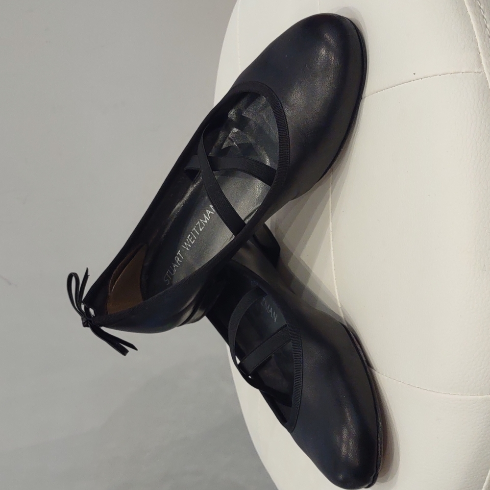 Stuart Weitzman ballet flat Criss-Cross vamp bow tie 7 1/2 black leather Shoes